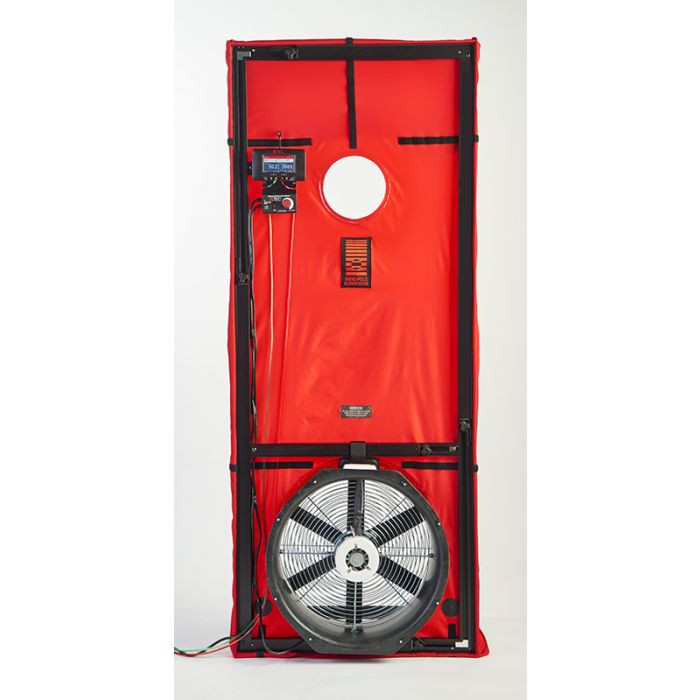 TEC Minneapolis blower door with red panel, frame, fan and gauge